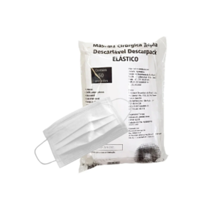 Máscara Desc Branca Tripla C/ Elástico C/ Clip Pct C/50unds
